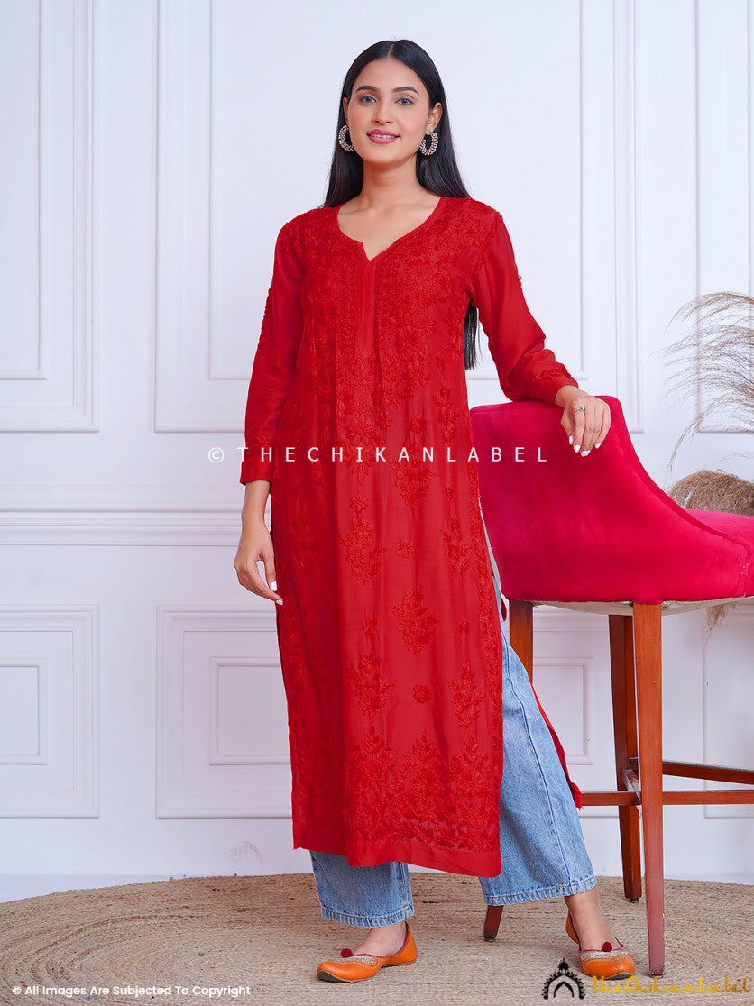 Buy Ada Hand Embroidered Red Cotton Lucknowi Chikankari Kurti With Zari  Work A911196 Online at Best Prices in India - JioMart.